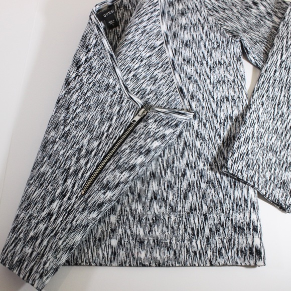 GUESS One Shoulder Top 3/4 Longsleeve Black White Marled Stretchy NWOT S - Picture 7 of 11